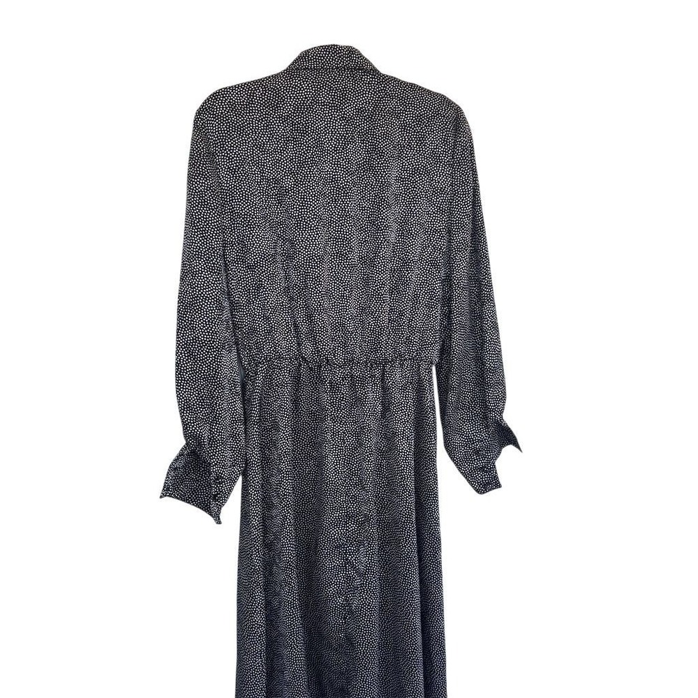 VTG 70s Caron Chicago Polka Dot Shirt Dress Black Sz 10 Long USA Union Made MCM